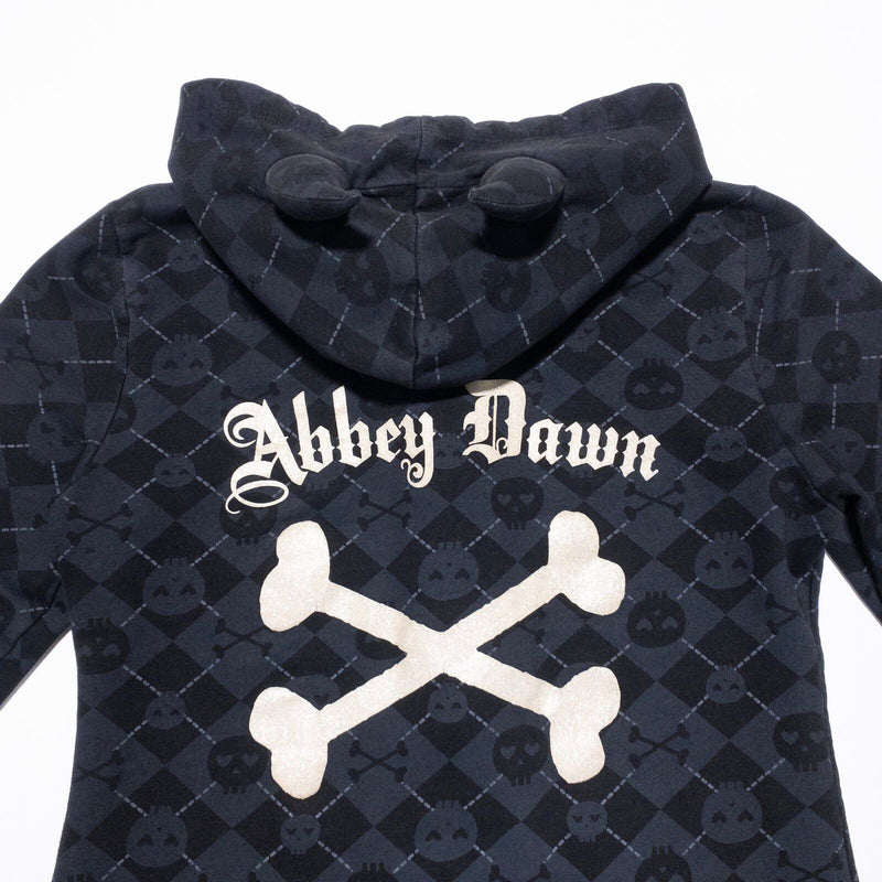 Abbey Dawn Skull Hoodie Womens XL Avril Lavigne Y2K Black Argyle Logo Crossbones