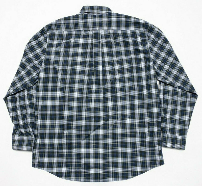 L.L. Bean Wrinkle-Free Button-Down Shirt Navy Blue Glen Check Plaid Men's Large