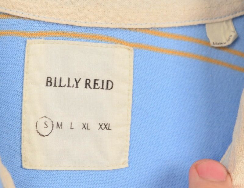 Billy Reid Men's Sz Small Blue Golden Yellow Stripe Pocket Polo Shirt