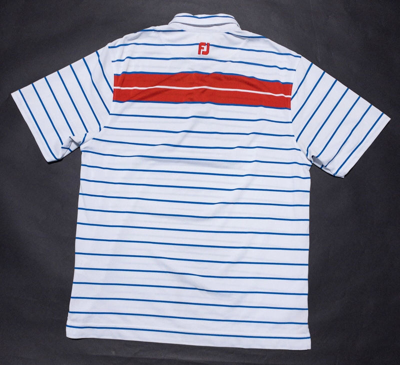 FootJoy Golf Shirt Men's Large White Blue Striped Wicking Performance Polo