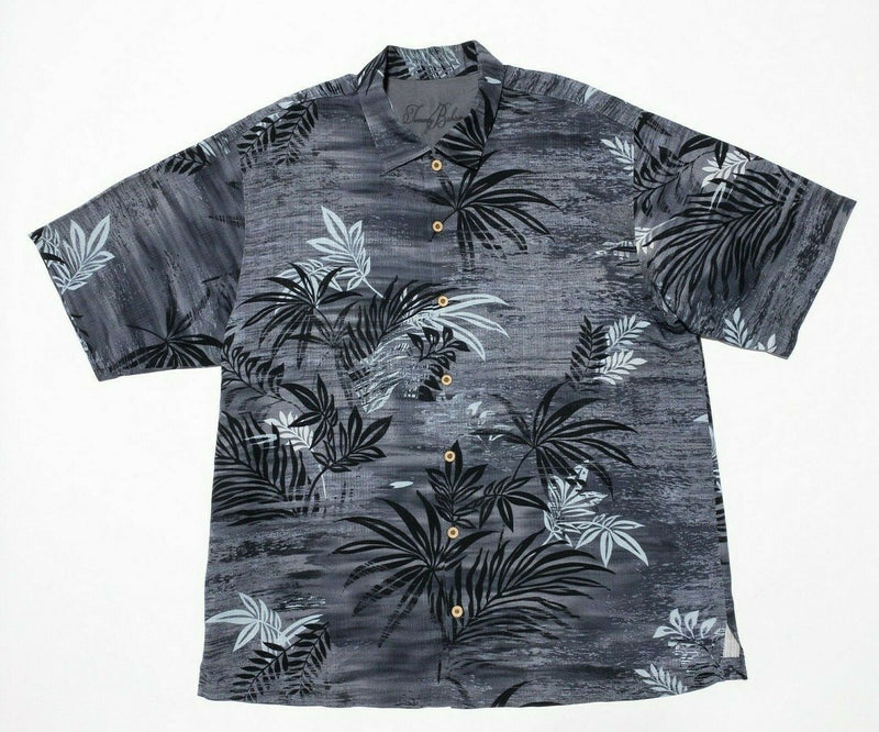 Tommy Bahama Silk Shirt XL Hawaiian Floral Gray Men's Short Sleeve Flower Aloha