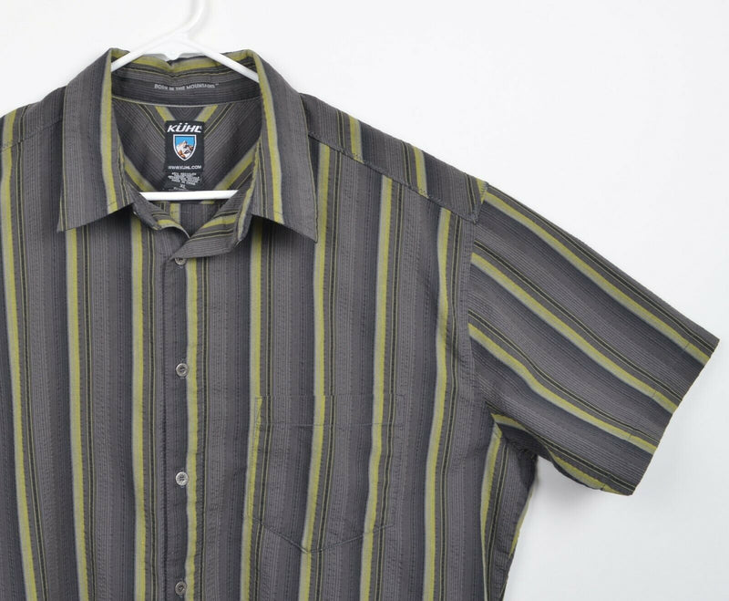Kuhl Men's Sz XL Seersucker Gray Striped Polyester Blend Hiking Outdoors Shirt