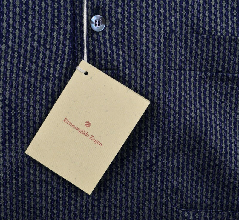 Ermenegildo Zegna Men's XL/54 Navy Gray Purple Geometric Pocket Polo Shirt NWT