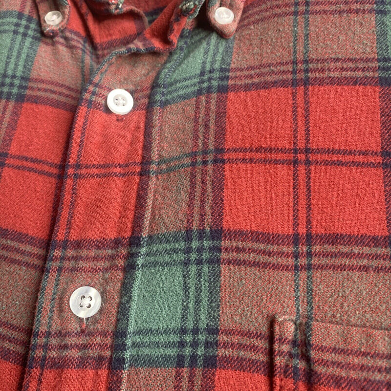 Vintage 80s L.L. Bean Men's Medium Red Green Plaid Flannel Button-Down Shirt
