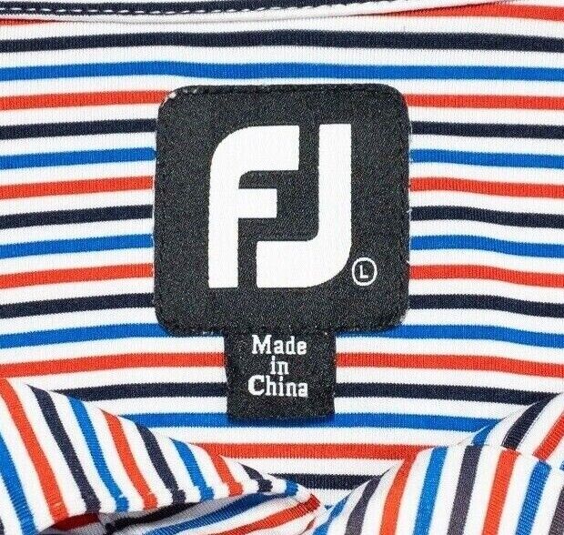 FootJoy Golf Shirt Large Men's Polo Red Blue Striped Wicking Performance Stretch