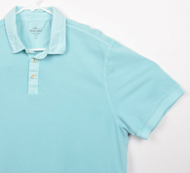 True Grit California Men's Sz Large Aqua Blue Short Sleeve Polo Shirt