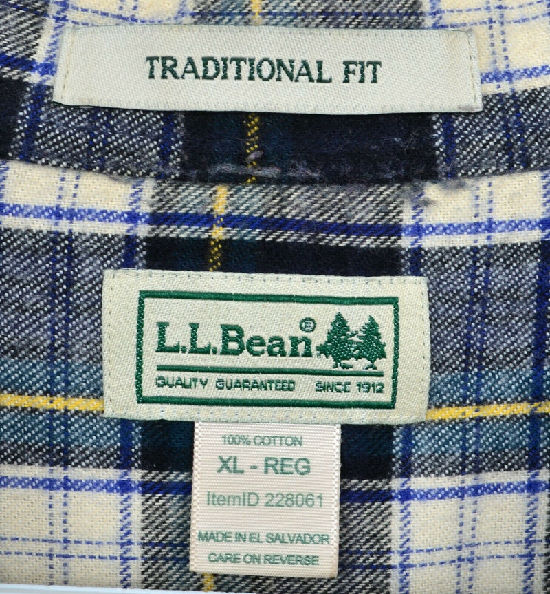 L.L. Bean Men's XL Traditional Fit Green Blue Cream Scotch Plaid Flannel Shirt