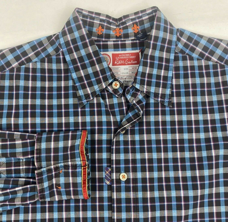 Robert Graham Freshly Laundered Men's Medium Flip Cuff Blue Plaid Shirt