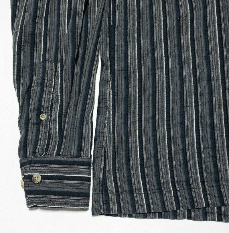 Kuhl Seersucker Gray Black Striped Button-Front Shirt Hiking Outdoor Men's Large