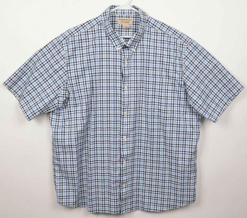 Duluth Trading Co Men's 2XL Wrinkle Fighter Blue Black Check Button-Down Shirt