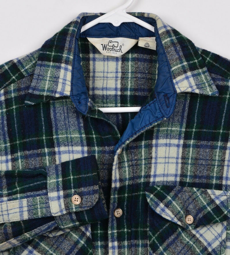 Vtg Woolrich Men's Sz Small/Medium? Wool Blend Blue Green Plaid Flannel Shirt