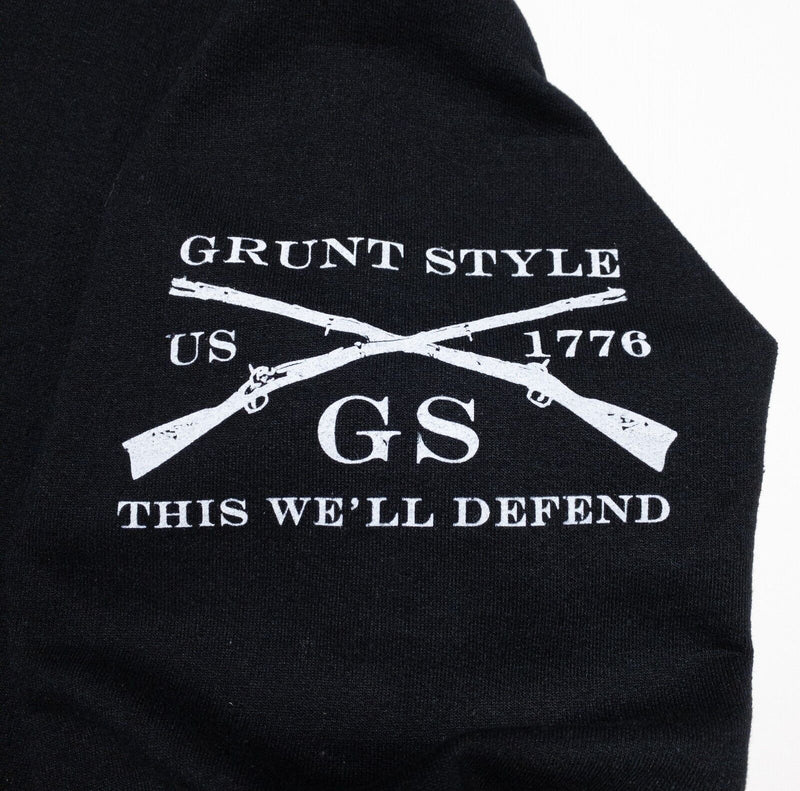 Grunt Style Hoodie Men's Medium USA Flag Logo Solid Black Pullover Sweatshirt