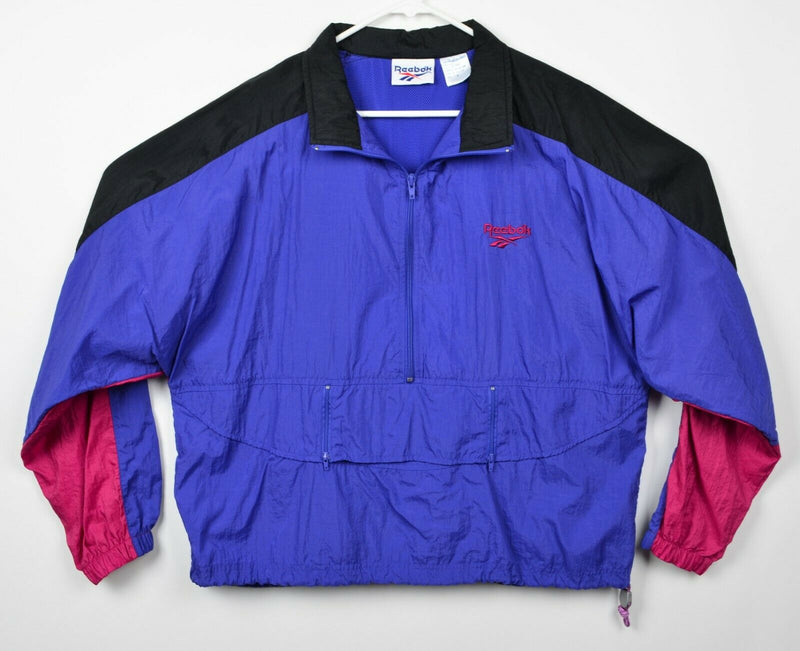 Vtg 90s Reebok Adult Sz Large Colorblock Blue Pink Black Windbreaker Jacket