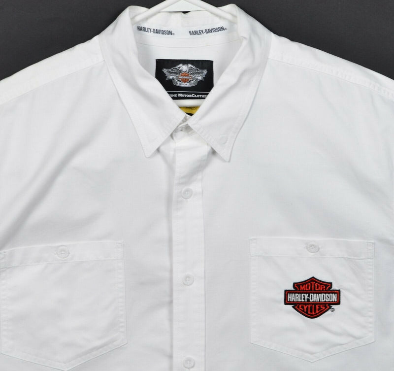 Harley-Davidson Men's 2XL Flames Logo Solid White Garage Mechanic Biker Shirt