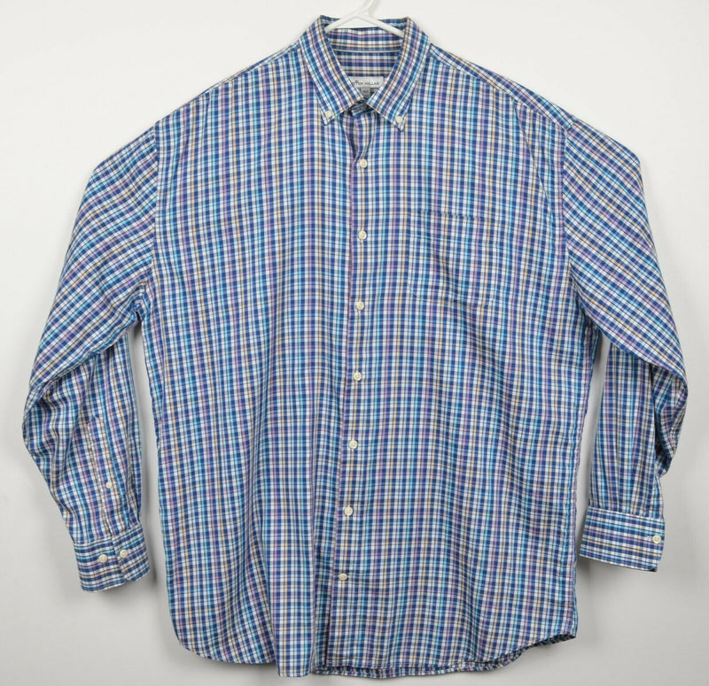 Peter Millar Crown Sport Men's XLT Cotton Silk Blue Plaid Button-Down Shirt
