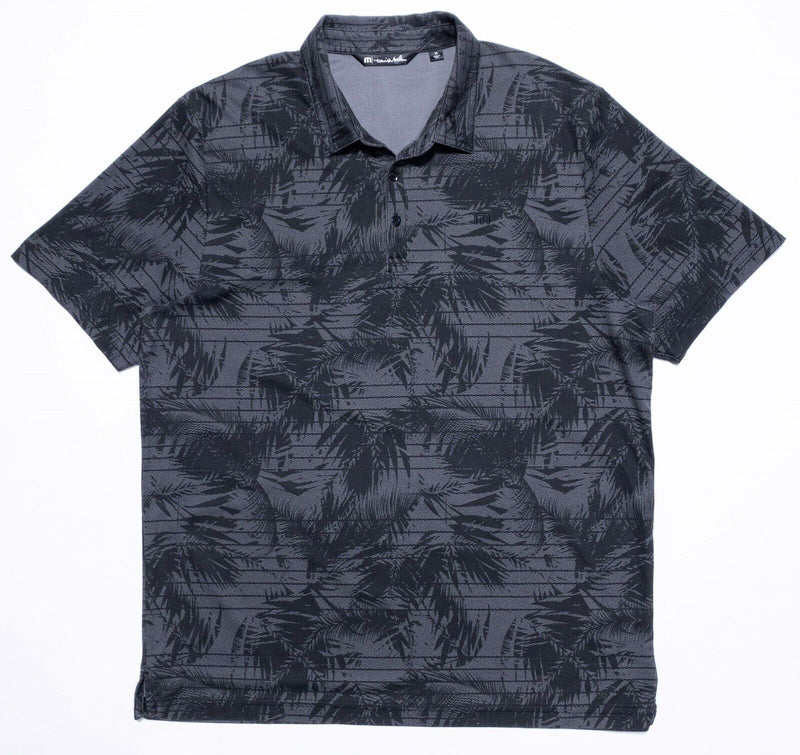 Travis Mathew Polo XL Men's Golf Shirt Floral Palm Gray Black Wicking Stretch