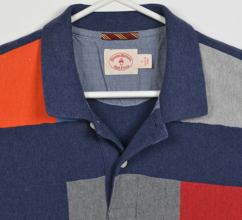 Brooks Brothers Men's Large Colorblock Blue Red Orange Red Fleece Polo Shirt