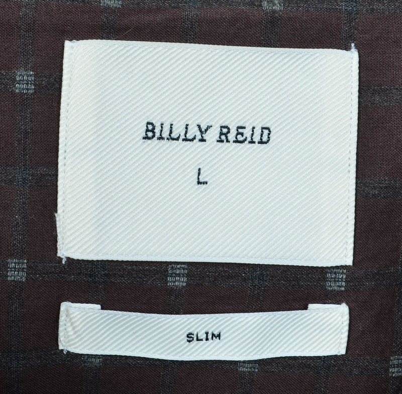 Billy Reid Men's Large Slim Burgundy Purple Gray Plaid Button-Front Shirt