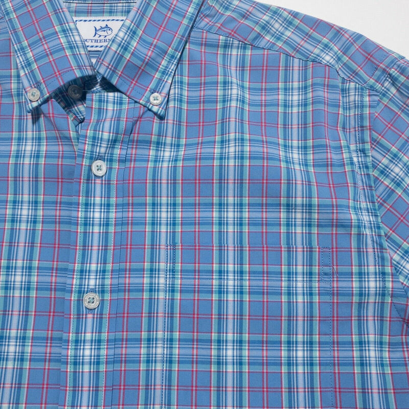 Southern Tide Men Small Classic Fit Blue Plaid Cotton Spandex Button-Down Shirt