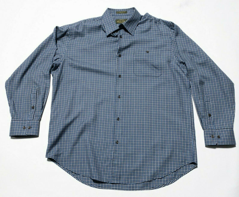 Orvis Signature Collection Silk Wool Blend Flannel Shirt Blue Plaid Men's XL