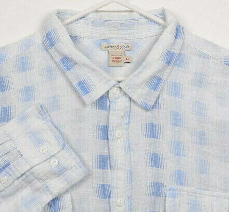 Carbon 2 Cobalt Men's 2XL White Blue Check Long Sleeve Button-Front Shirt