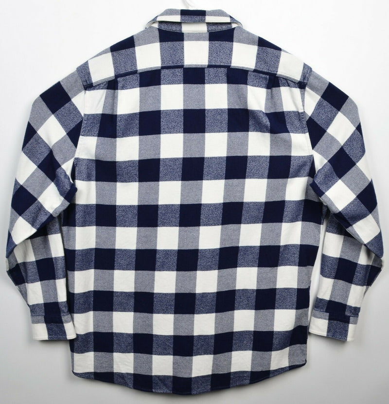 L.L. Bean Men's Large Organic Flannel Navy Blue Check Button-Front Shirt