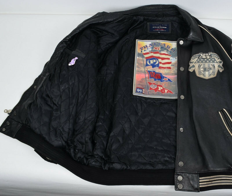 Vintage 90s Phat Farm Men's 4XL Leather The New American Dream Black Snap Jacket