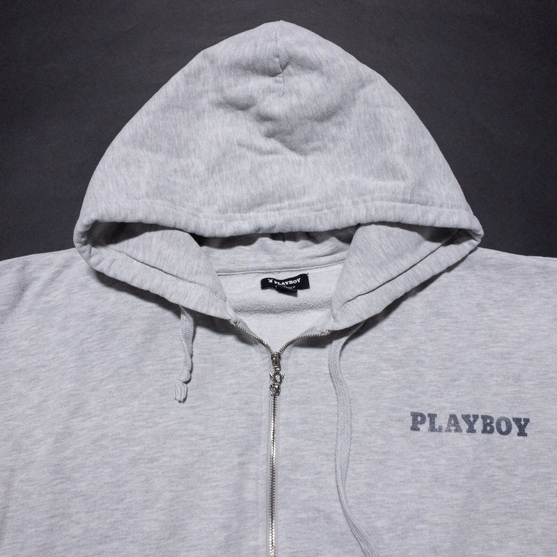 Playboy by Pacsun Hoodie Women's Large Full Zip Sweatshirt Gray Bunny Logo