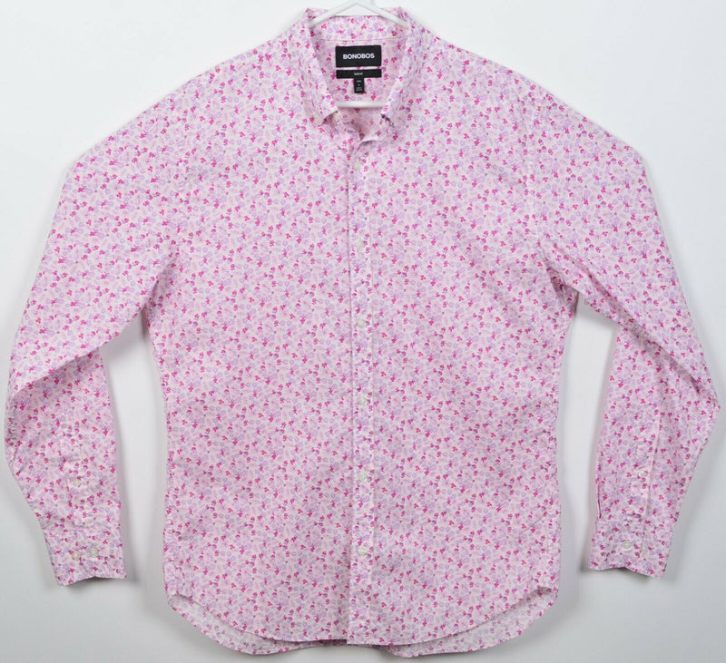 Bonobos Men's Large Long Slim Fit Floral Print Pink Purple Button-Down Shirt