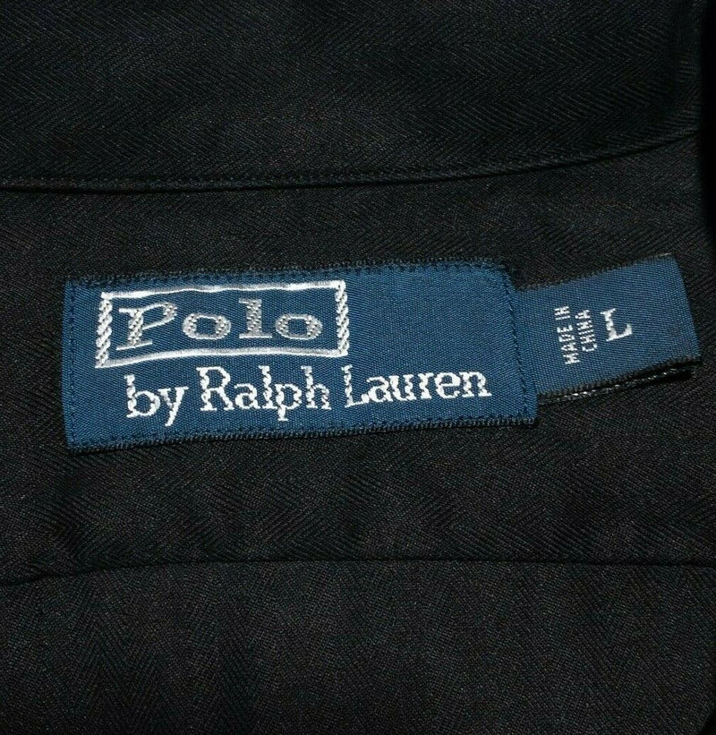 Polo Ralph Lauren Men's Large Silk Linen Blend Button-Front Camp Shirt Black