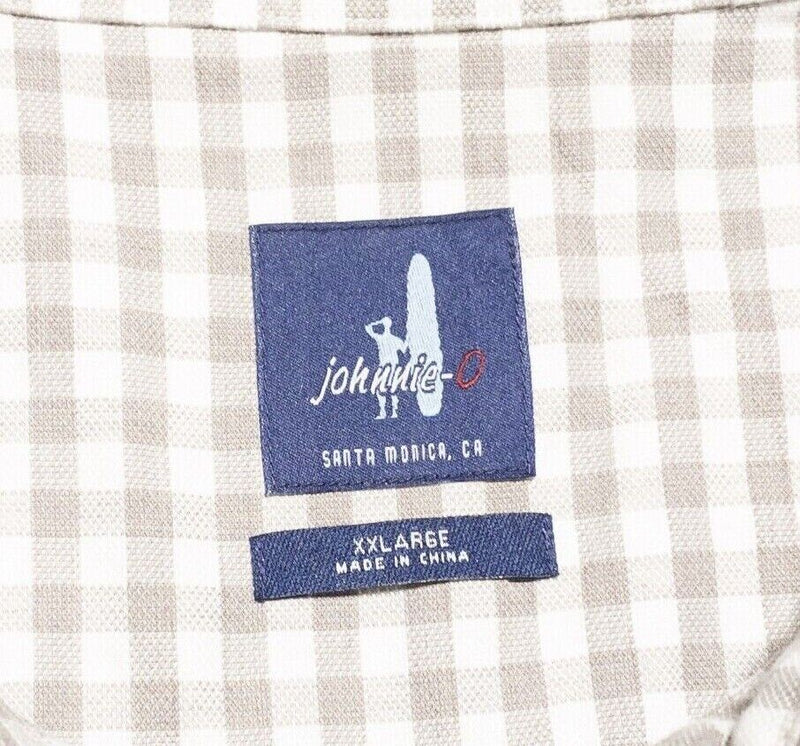 johnnie-O Men's XXL Shirt Long Sleeve Brown White Check Preppy Button-Front 2XL