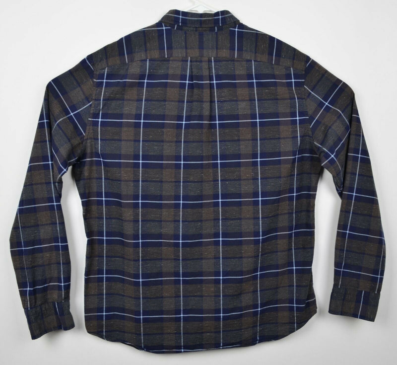 Albiate for J.Crew Men's Sz XL Slim Navy Blue Gray Plaid Long Sleeve Shirt