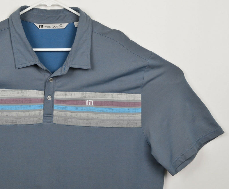 Travis Mathew Men's Sz 2XL Blue Striped Cotton Polyester Blend Polo Golf Shirt