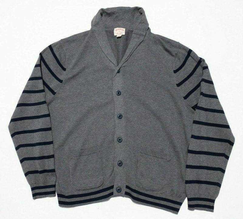 Brooks Brothers Cardigan Sweater Shawl Collar Gray Blue Striped Men's XL