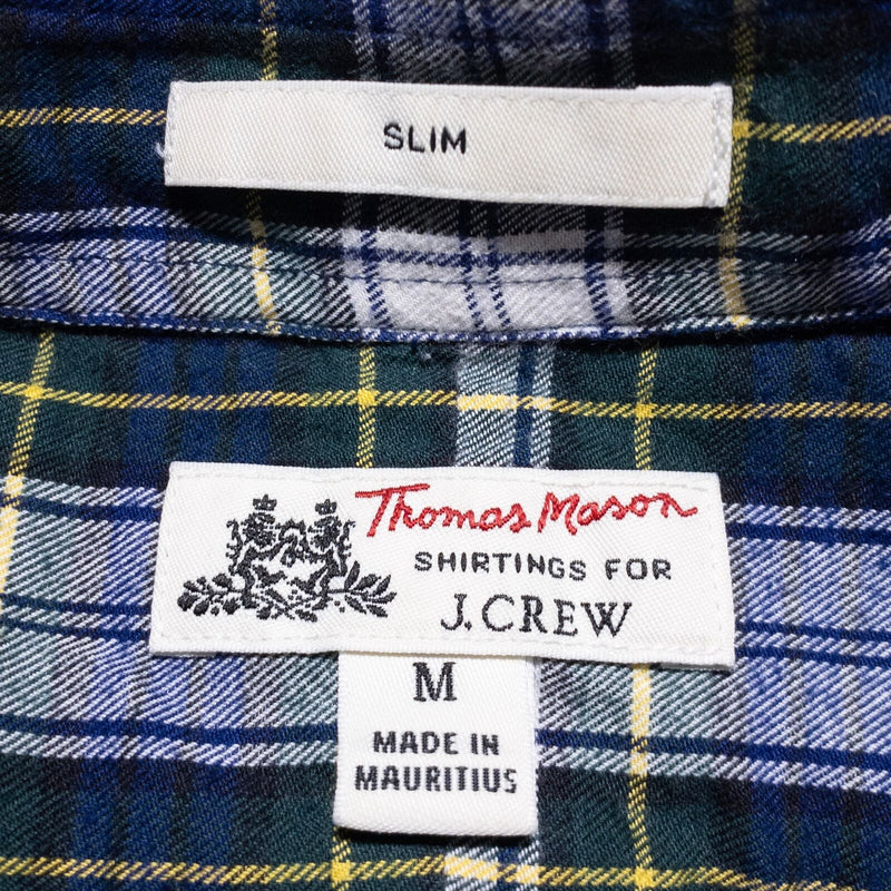 Thomas Mason J. Crew Shirt Men's Medium Slim Button-Down Blue Green Plaid