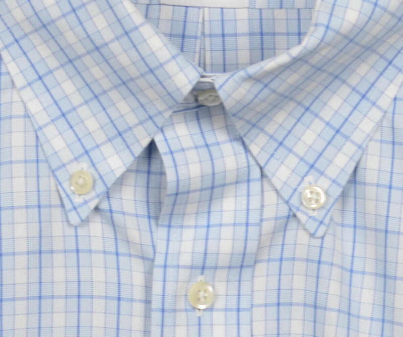 Brooks Brothers Men's 17.5 Blue White Plaid Non-Iron Short Sleeve Dress Shirt