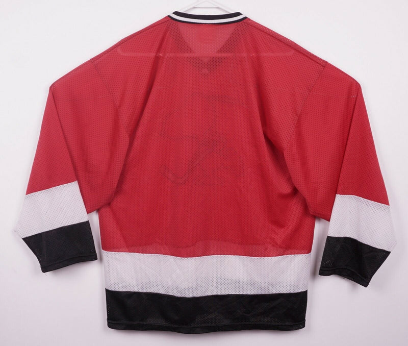 Vintage 90s Snoopy Adult S/M Peanuts Comic Red Striped Mesh Sewn Hockey Jersey
