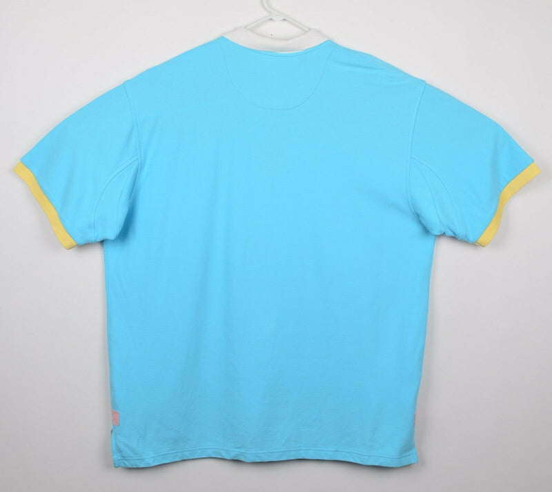 Orvis Men's Sz XL Signature Contrast Trim Light Blue Pink Yellow Polo Shirt 1K48
