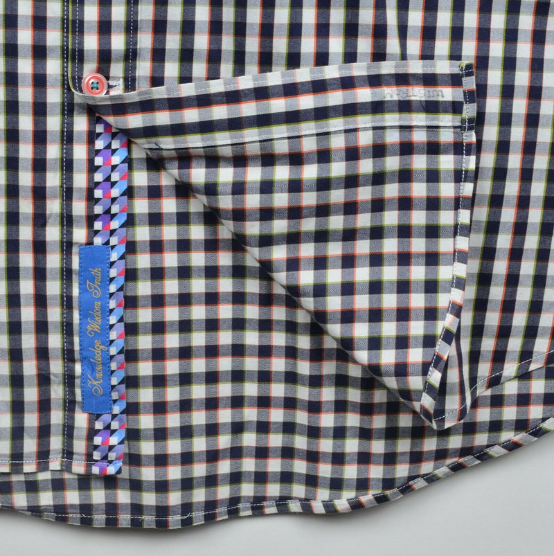 Robert Graham X Men's XL Classic Flip Cuff Navy Blue Check Button-Front Shirt