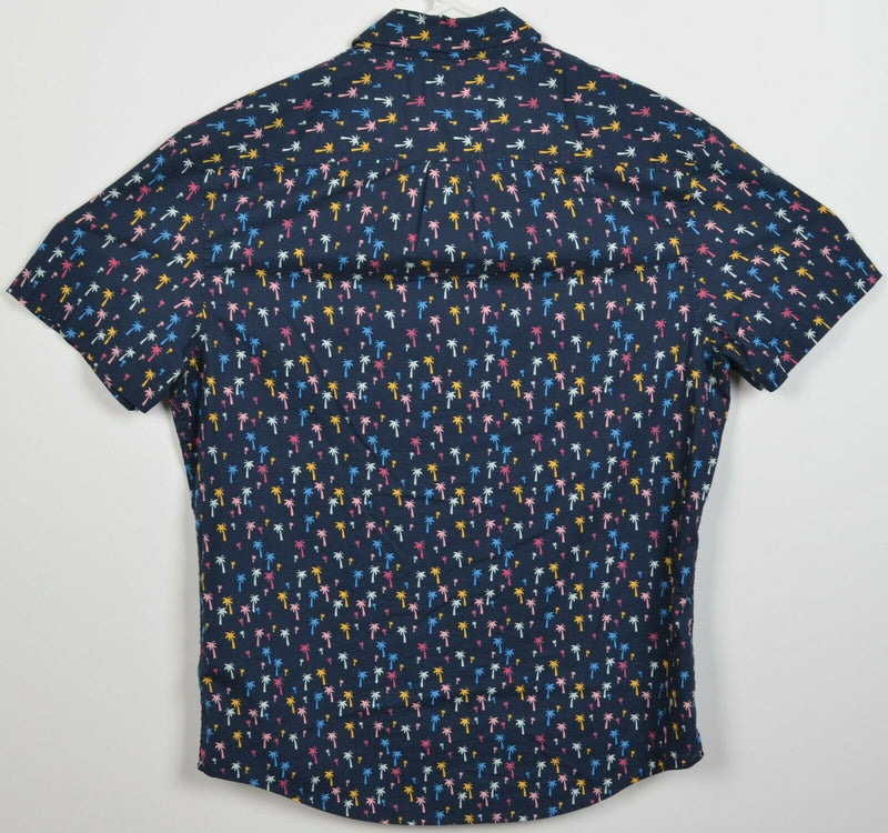 Penguin Munsingwear Men's Medium Palm Tree Navy Blue Tropical Button-Front Shirt