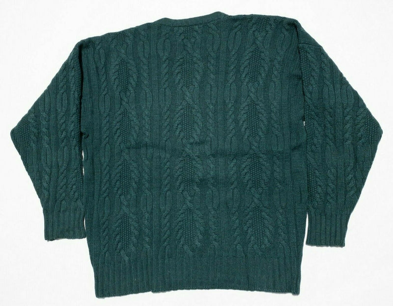 Alan Paine Men's UK 46 (XL) Cashmere Forest Green Cable-Knit Crewneck Sweater