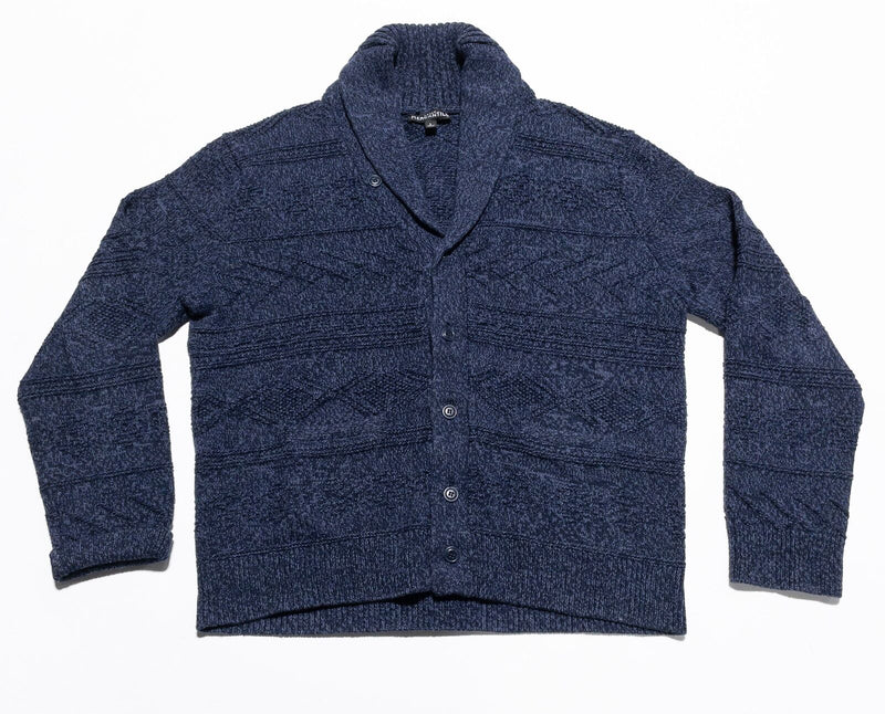 J. Crew Cardigan Sweater Men's Large Shawl Collar Knit Blue Solid Button-Up