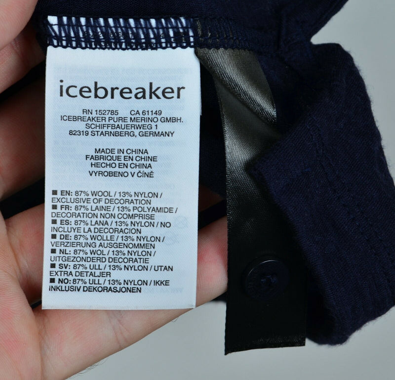 Icebreaker Merino Men's Sz Large Wool Blend Navy Blue Short Sleeve Polo Shirt