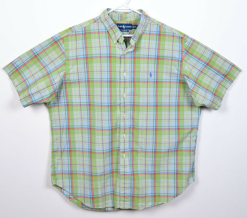 Polo Ralph Lauren Men's 2XL Classic Fit Green Plaid Pony S/S Button-Down Shirt