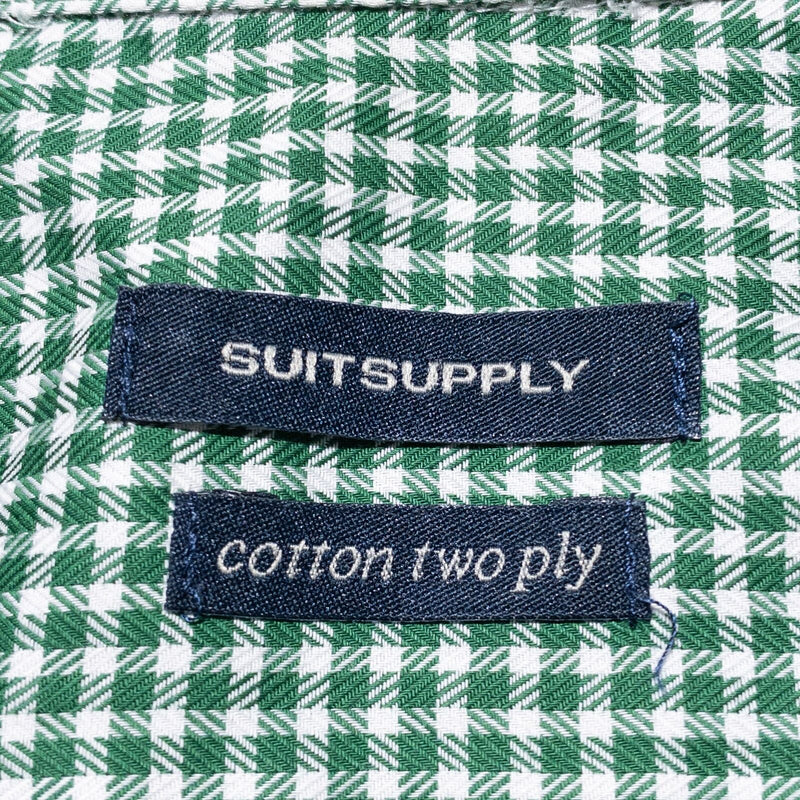 Suitsupply Dress Shirt Mens 16/41 Green Shepherd Check Spread Collar Long Sleeve