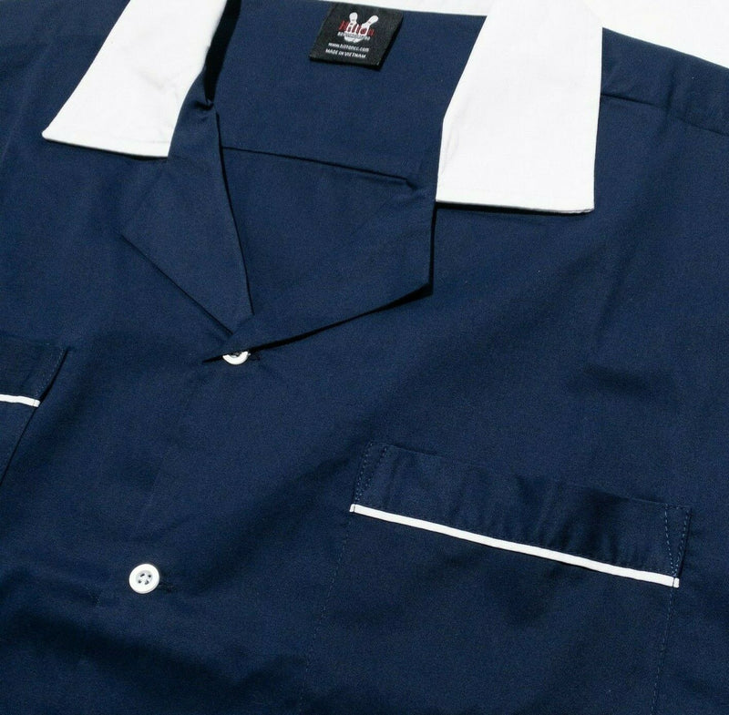 Hilton Bowling Shirt XL Men's Retro Vintage Navy Blue Short Sleeve Button-Front