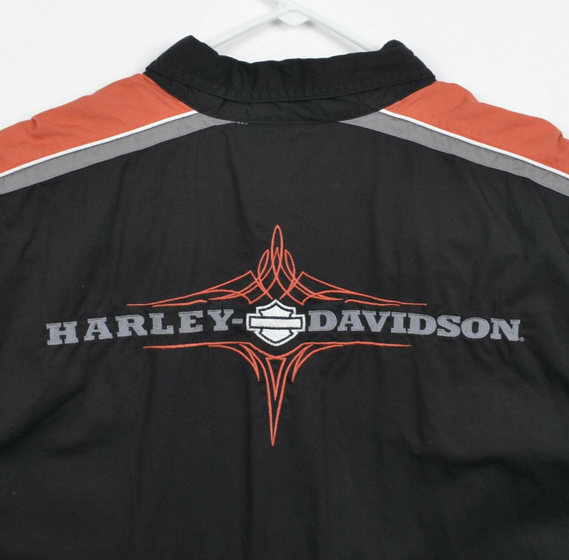 Harley-Davidson Men's Sz XL Vented Embroidered Black Orange Garage Biker Shirt
