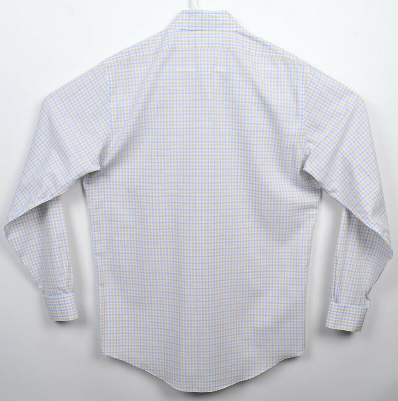 Brooks Brothers Men's 16-34 Blue Yellow Check Non-Iron Milano Button-Down Shirt