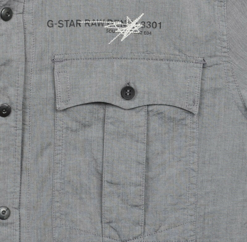 G-Star Raw Men's XL Snap-Front Gray 3301 Pockets Military Safari Button Shirt