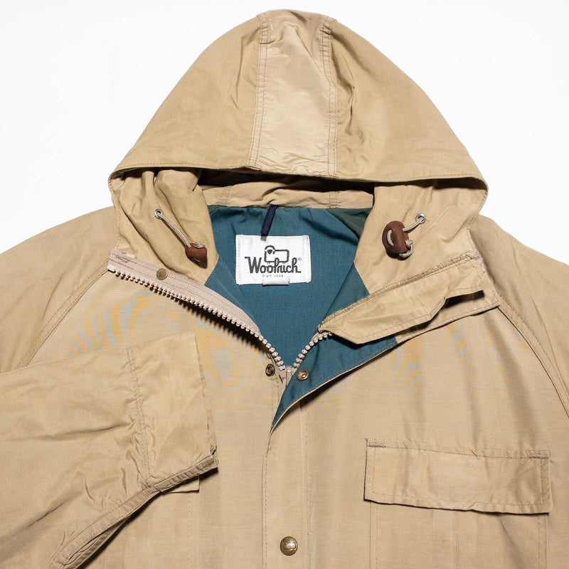 Vintage Woolrich Jacket Men's Fits XL 80s Cargo Pockets Hooded Full Zip Beige